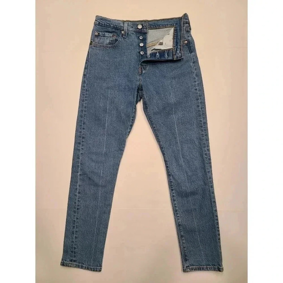 Levi's 501 S Skinny Straight Leg Jeans Blue Denim Button Fly Front 27 - Picture 2 of 16